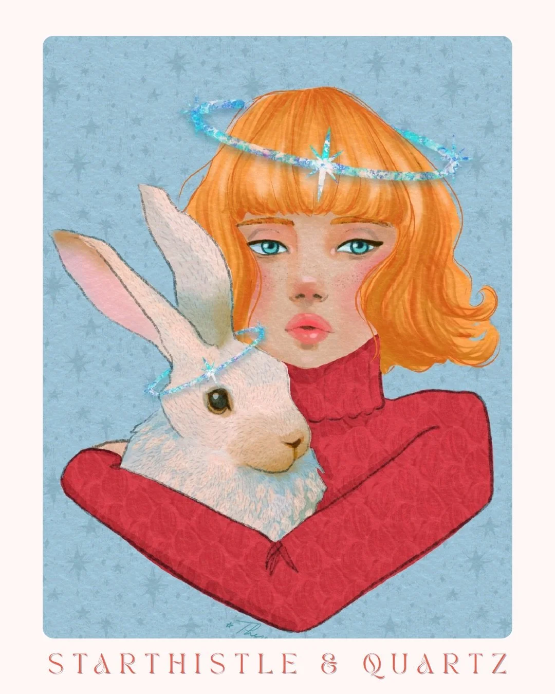 The final portrait of the #portraitparty by @charlyclements the prompt was &ldquo;red hair, animal, sparkles&rdquo;. I did a throw back to chapter 1 of #moonrisemenagerie2026 so, this is what would happen if you befriended an angelic snow hare&hellip