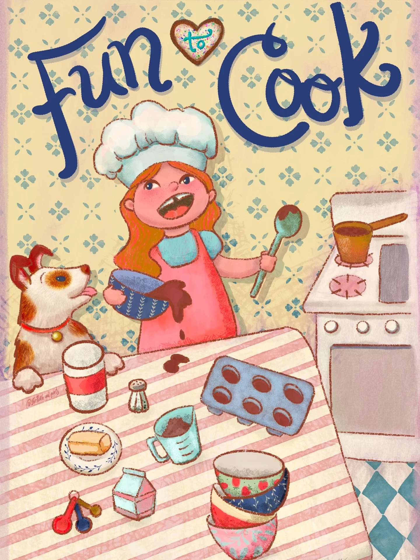 #vintagebookweek26 book 2- &ldquo;Fun to Cook Book&rdquo;. I had such a hard time figuring out how I want the title to look. I love how much fun she is having! ❤️

Thank you to the fabulous hosts:
@valeriaillustrates 
@moniquedong 
@elizabeth.leyk.il