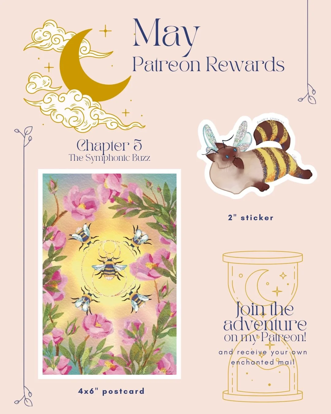 Chapter 5 of #moonrisemenagerie2026 &ldquo;The Symphonic Buzz&rdquo; is here and so is the Bumble Chonkins. 🐝 
Dancing among the wild roses bumble bees follow the divine design sung out by their frequency. If you listen closely you can feel the heal