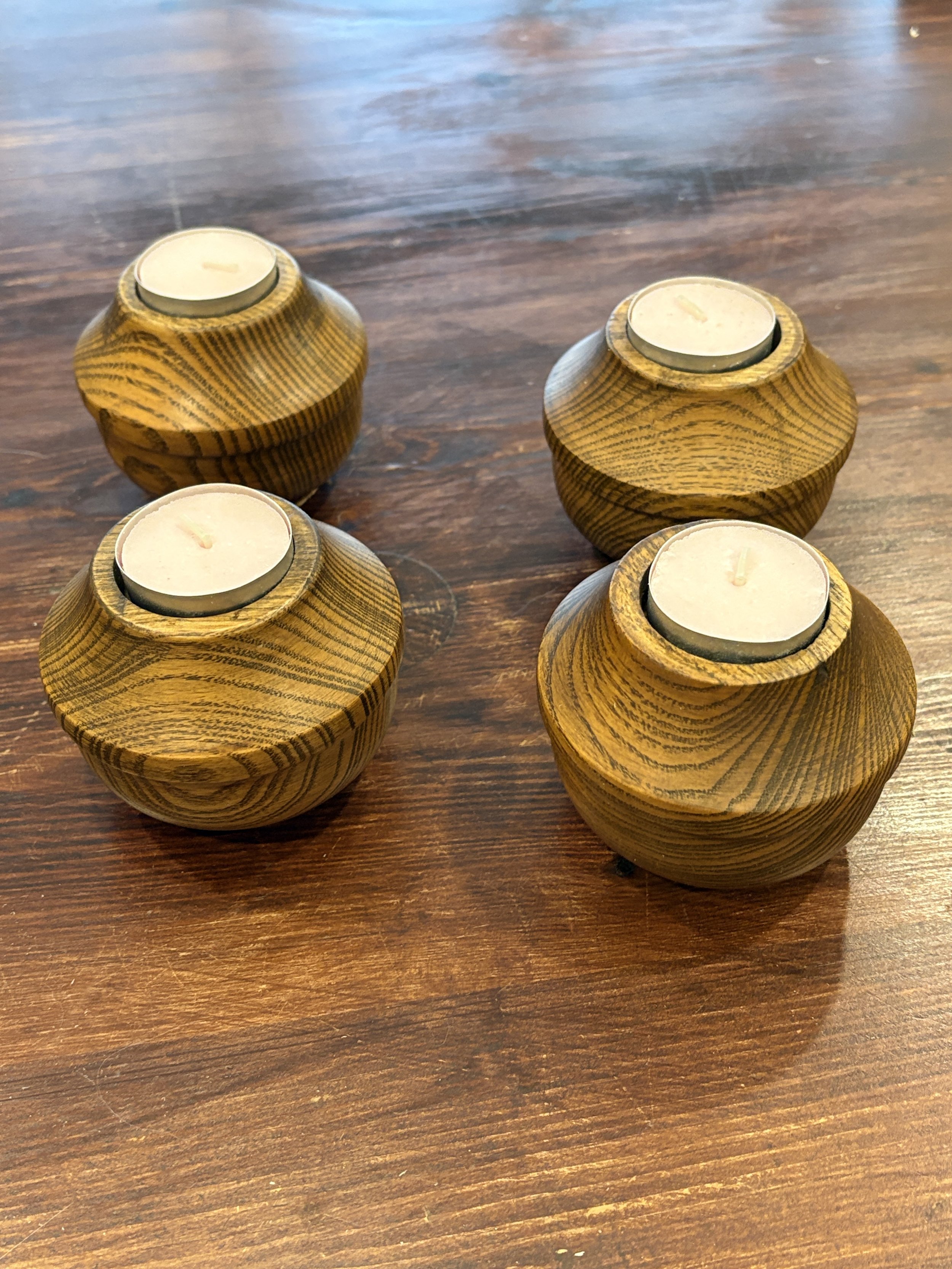 Set of 4 Oak T-Light Candle Holders