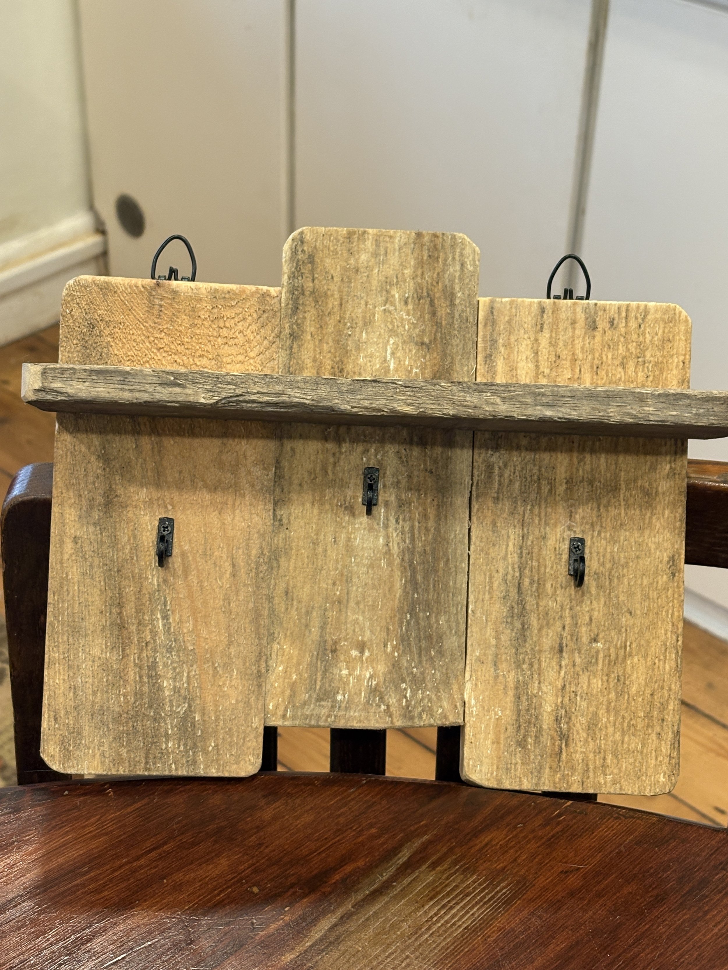 Recycled Pallet Wood Shelf and Hooks.