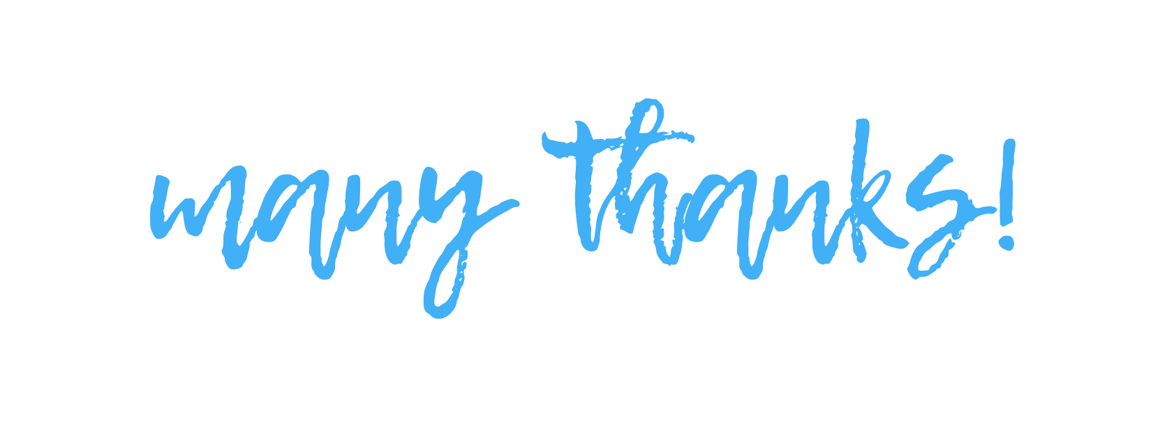 Blue handwritten-style text on a black background that says 'warm thanks!'
