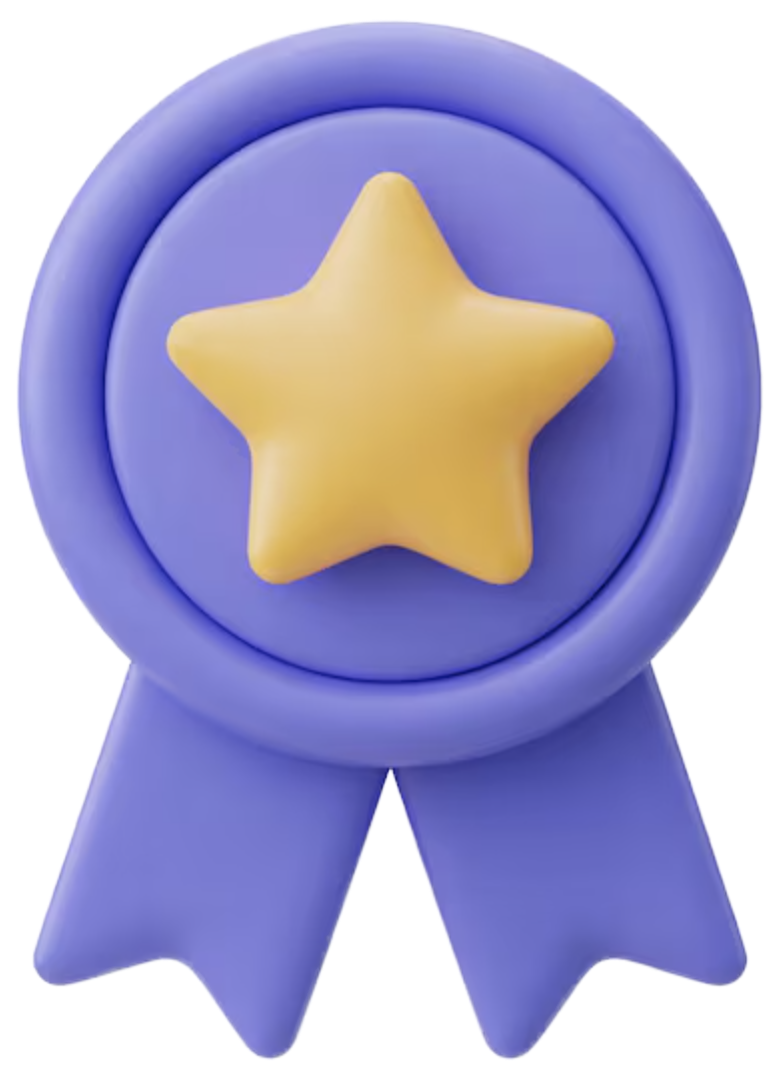 Purple award ribbon with a yellow star in the center and two purple tails.