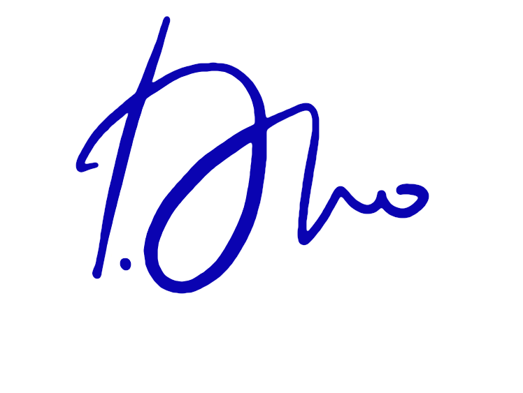 Signature in blue ink with a white background.