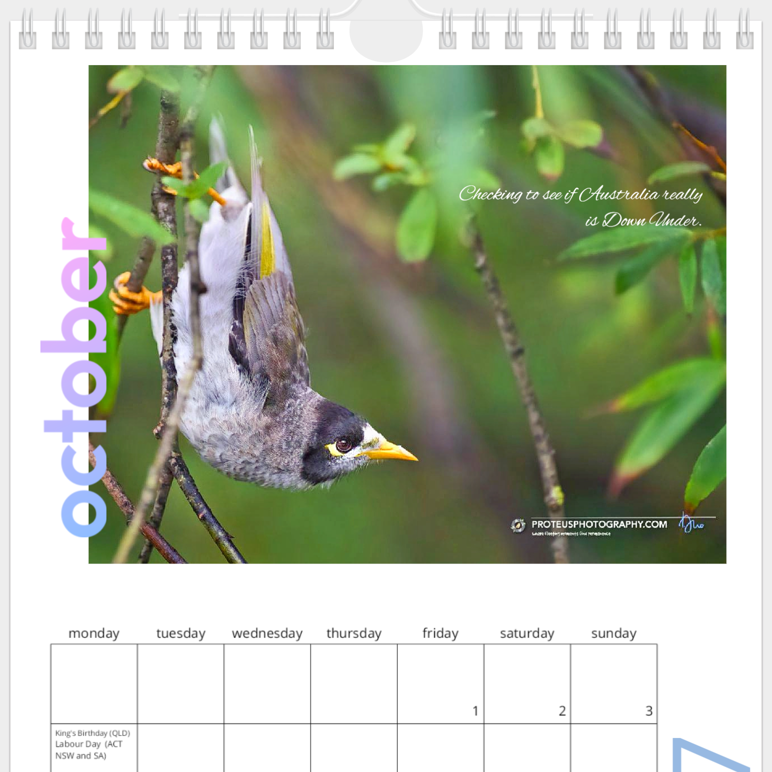 Calendar page for Oct 2027 with a photo of a Miner