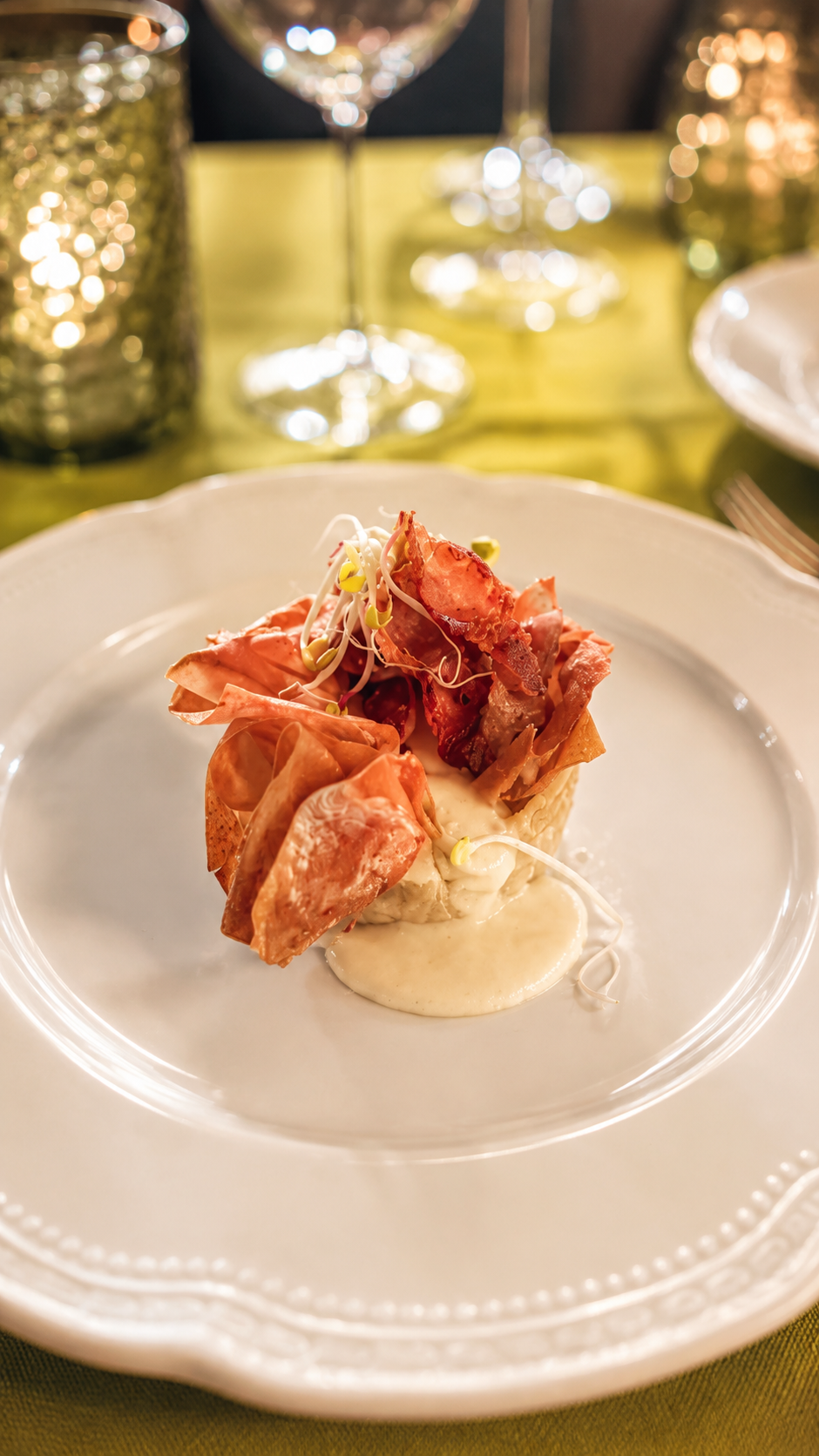 Lobster served with crispy pastry and a creamy sauce at Cipressino