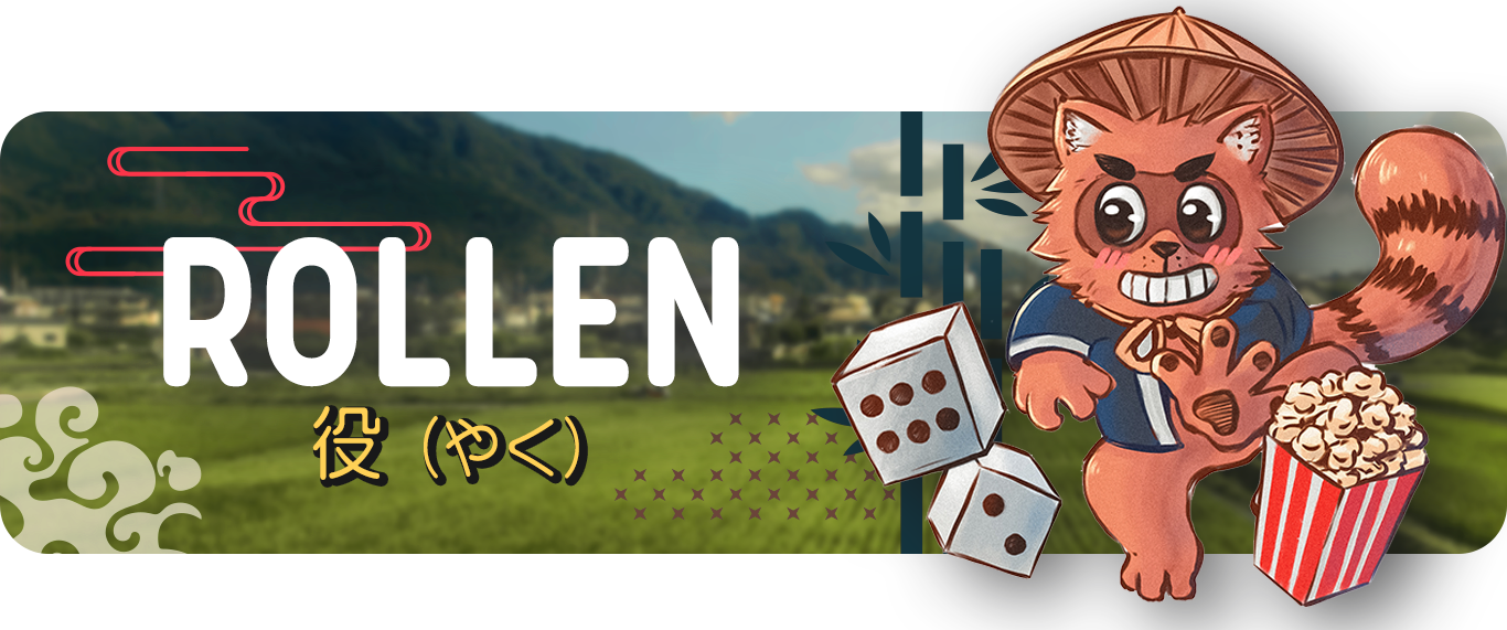 Illustration eines cartoonartigen, lachenden Otters mit Sombrero, der neben Würfeln und Popcorn steht, vor einer ländlichen Landschaft