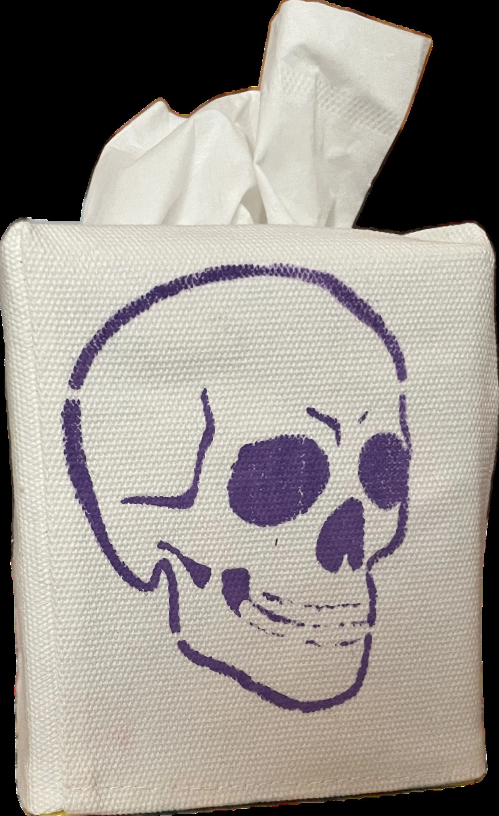 Linen skull stamp tissue box cover