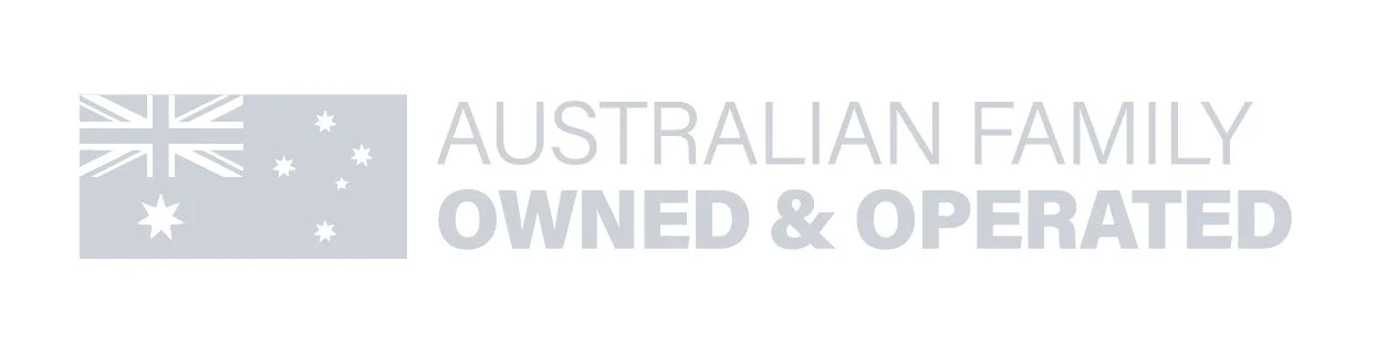 Australian flag with text "Australian Family Owned & Operated"