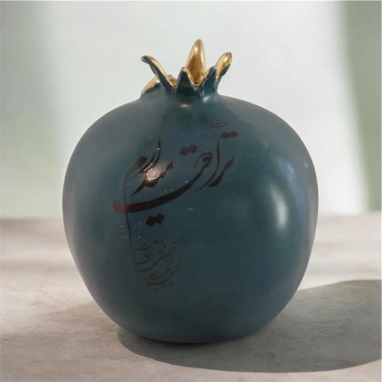 Ceramic pomegranate -Persian Calligraphy With 24k Gold Luster, incense holder , decoration ,Persian Love Poem.