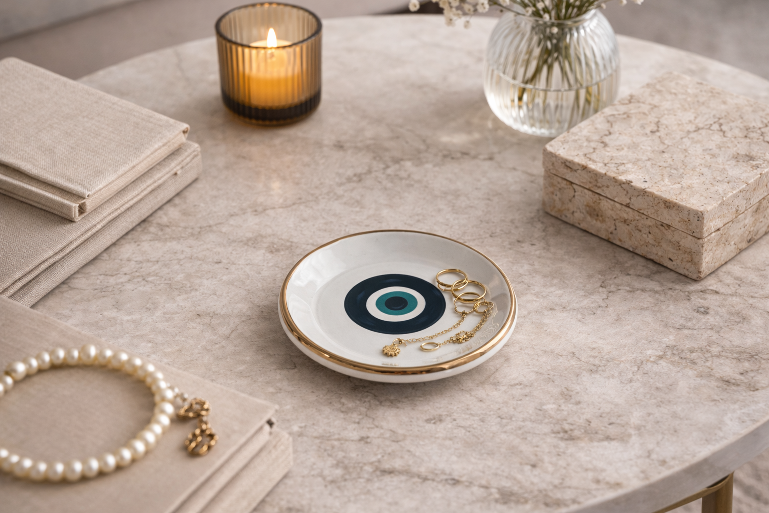 Handmade,Hand painted  Evil eye plate , incense holder , jewelry plate , decoration plates.with24k gold luster