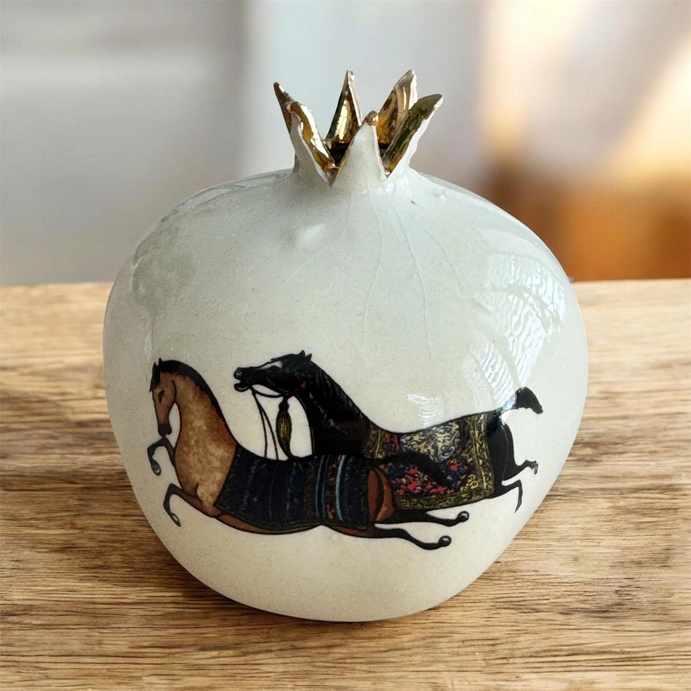 Golden Ride – Persian Pomegranate With 24k Gold Luster,incense holder , decoration .