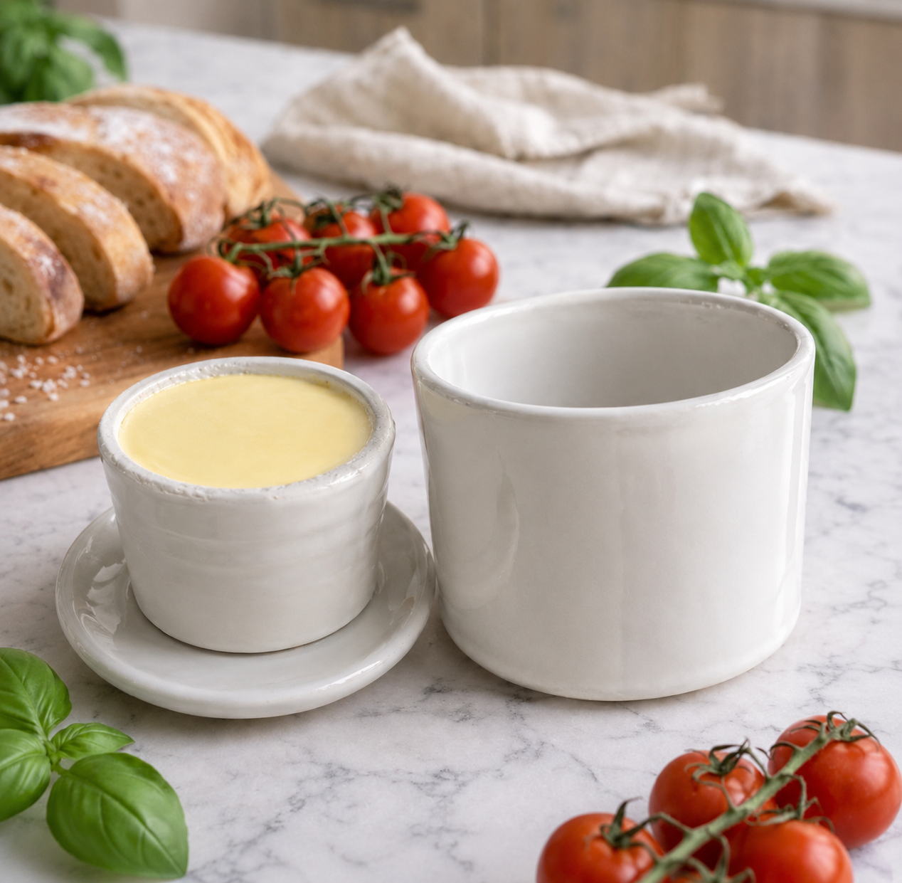 Hand-Built French Butter Keeper – Vintage White