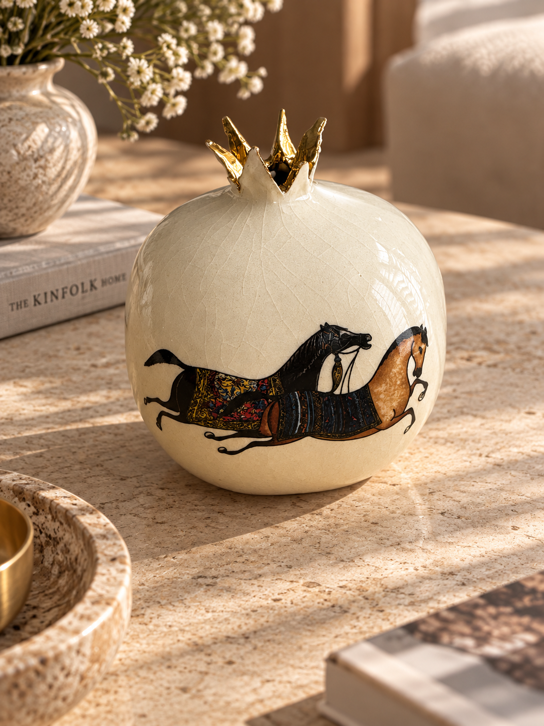 Golden Ride – Persian Pomegranate With 24k Gold Luster,incense holder , decoration .