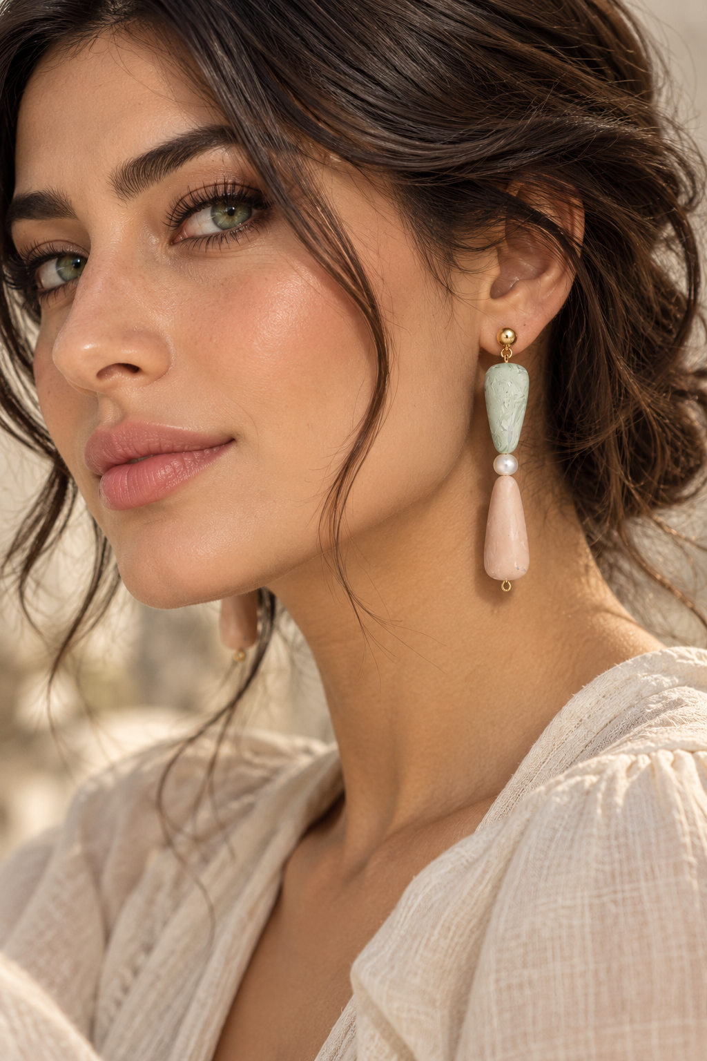 SS22,2collection, the lollipop, Polymer clay,fresh water pearl ,drop earrings , statement earrings , arch geometric earrings , gifts for her