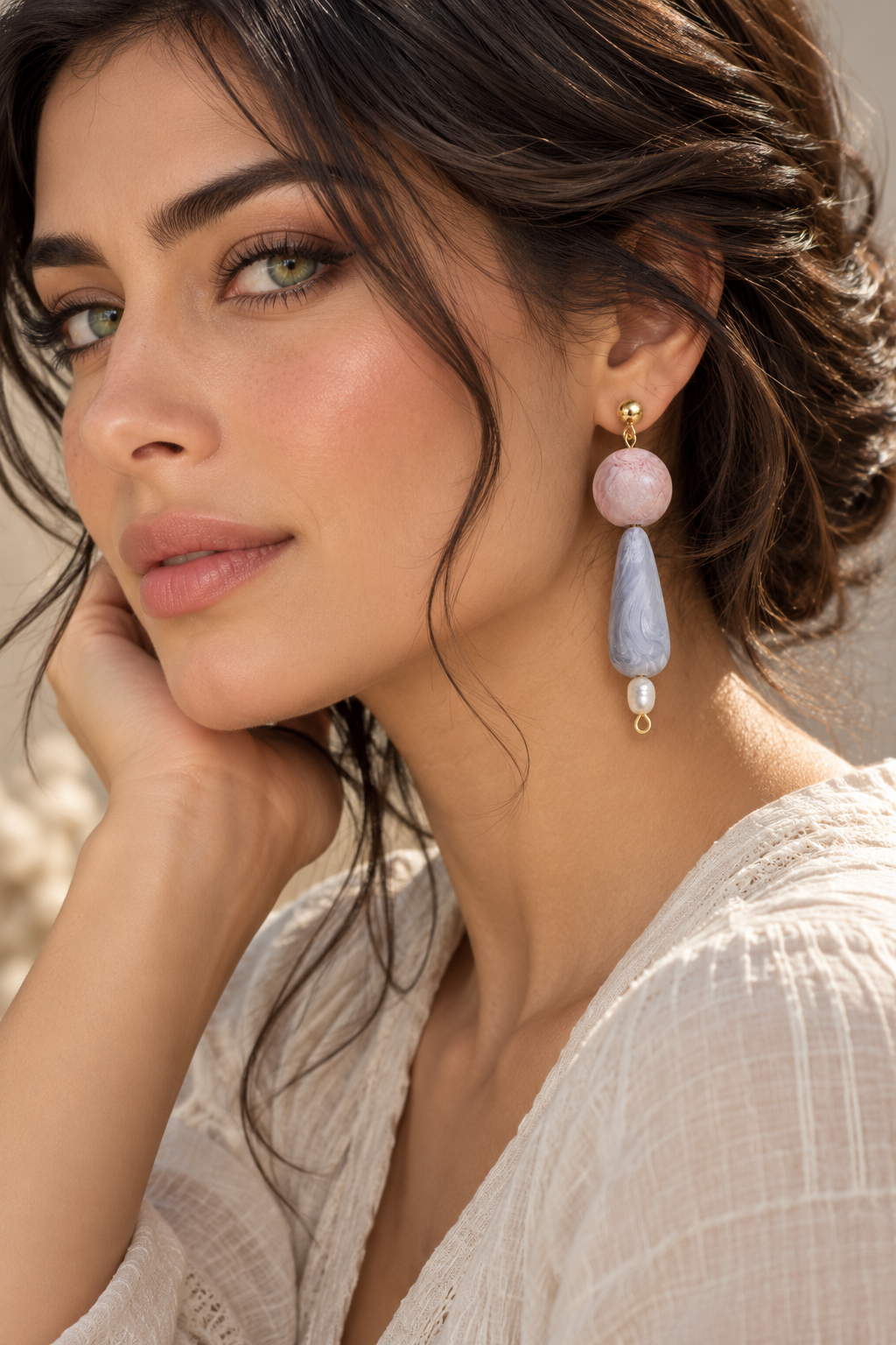 SS22,2collection, the lollipop, Polymer clay,fresh water pearl ,drop earrings , statement earrings , arch geometric earrings , gifts for her