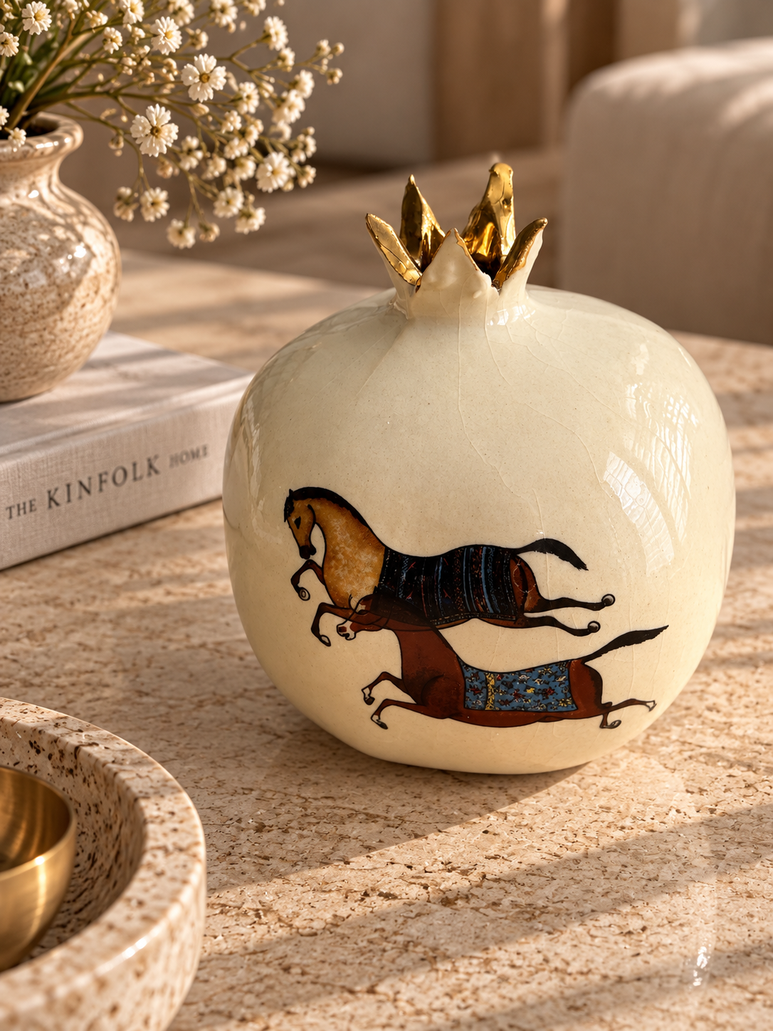Golden Ride – Persian Pomegranate With 24k Gold Luster,incense holder , decoration . (Copy)