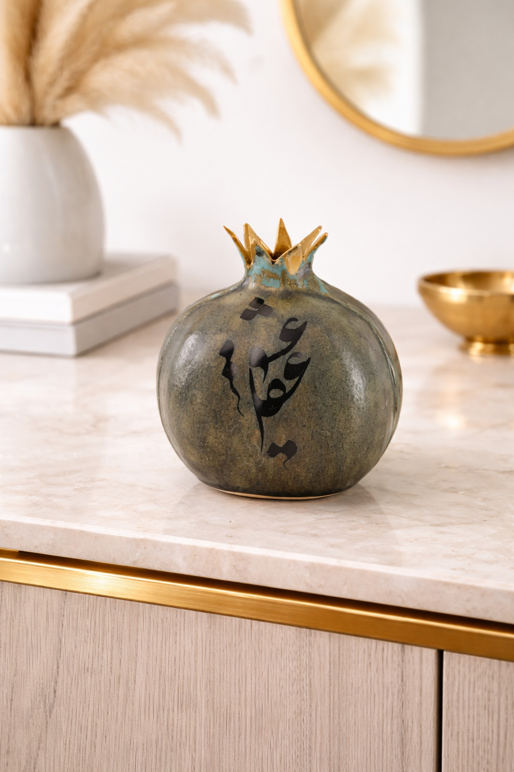 The word states ‘’Love’’ in Persian,Love Pomegranate With 24k Gold Luster,incense holder , decoration .
