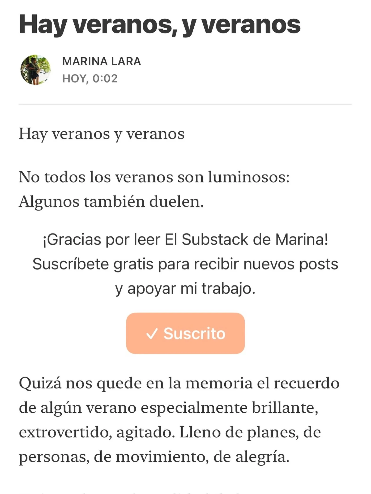 Si para ti este no est&aacute; siendo el verano perfecto lleno de planes, viajes, y playas paradis&iacute;acas del que muchos presumen en redes, te invito amablemente a leer mi &uacute;ltimo post en substack 💌

Tienes el link en mi bio.