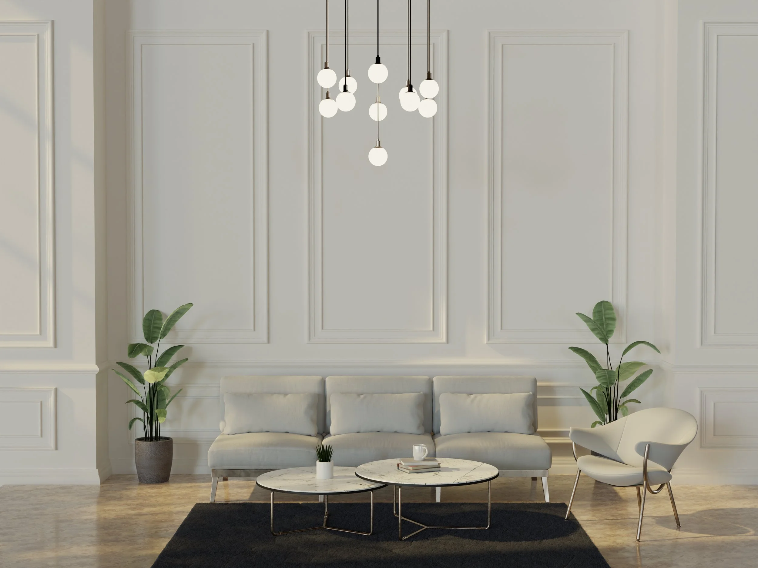 3d room interior with classic design furniture
