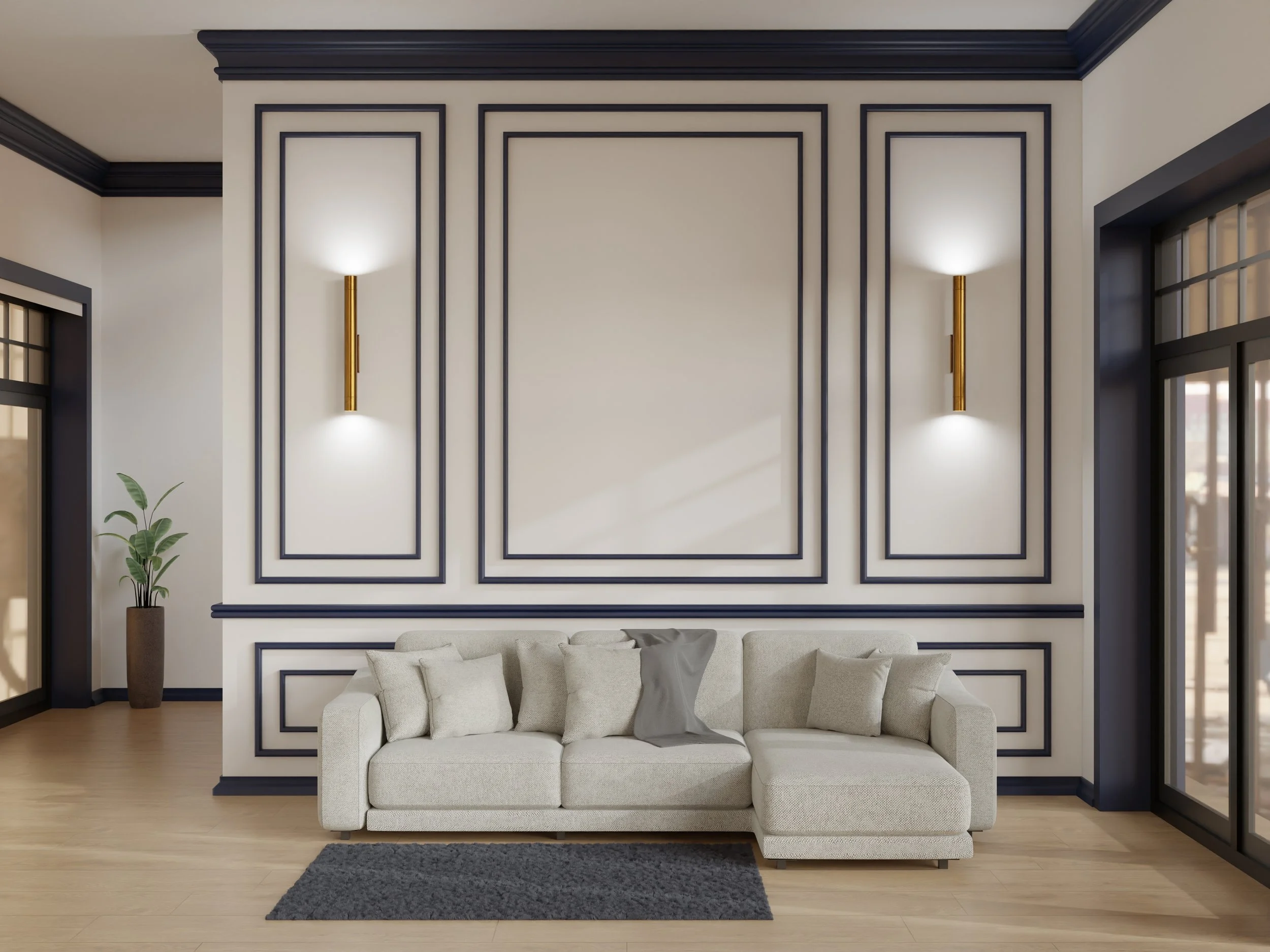 3d room interior with classic design furniture