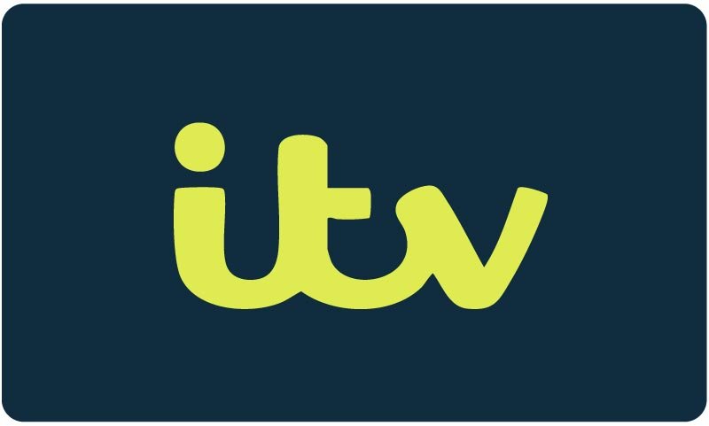 The ITV logo with yellow lowercase letters on a dark background.