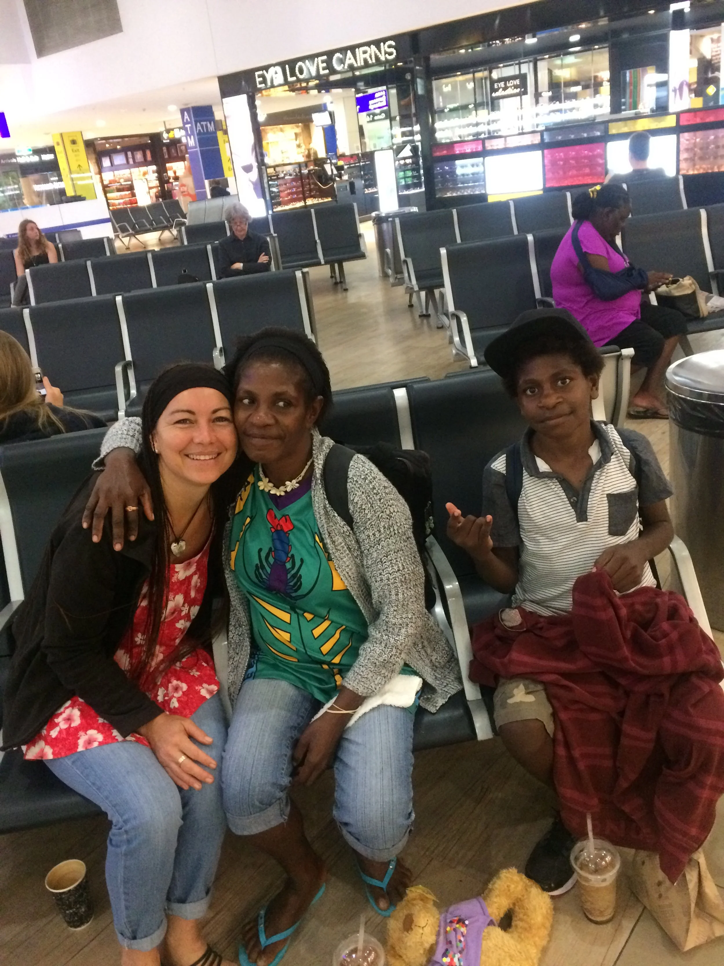 Support at the airport navigating the complexities of check-in, security and waiting to board the plane home. 
