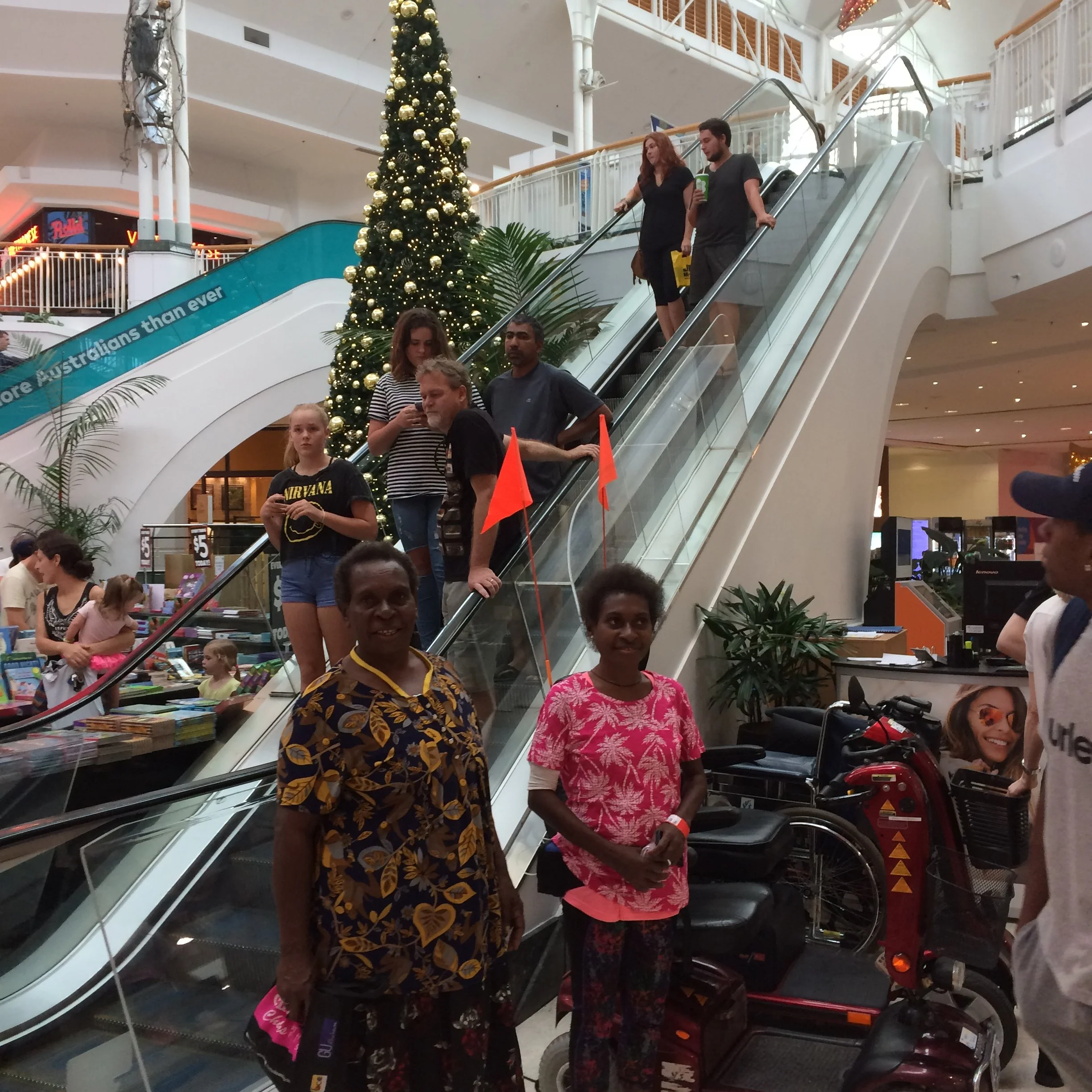 The escalators in the Cairns shopping centre are an unusual novelty for first time visitors.