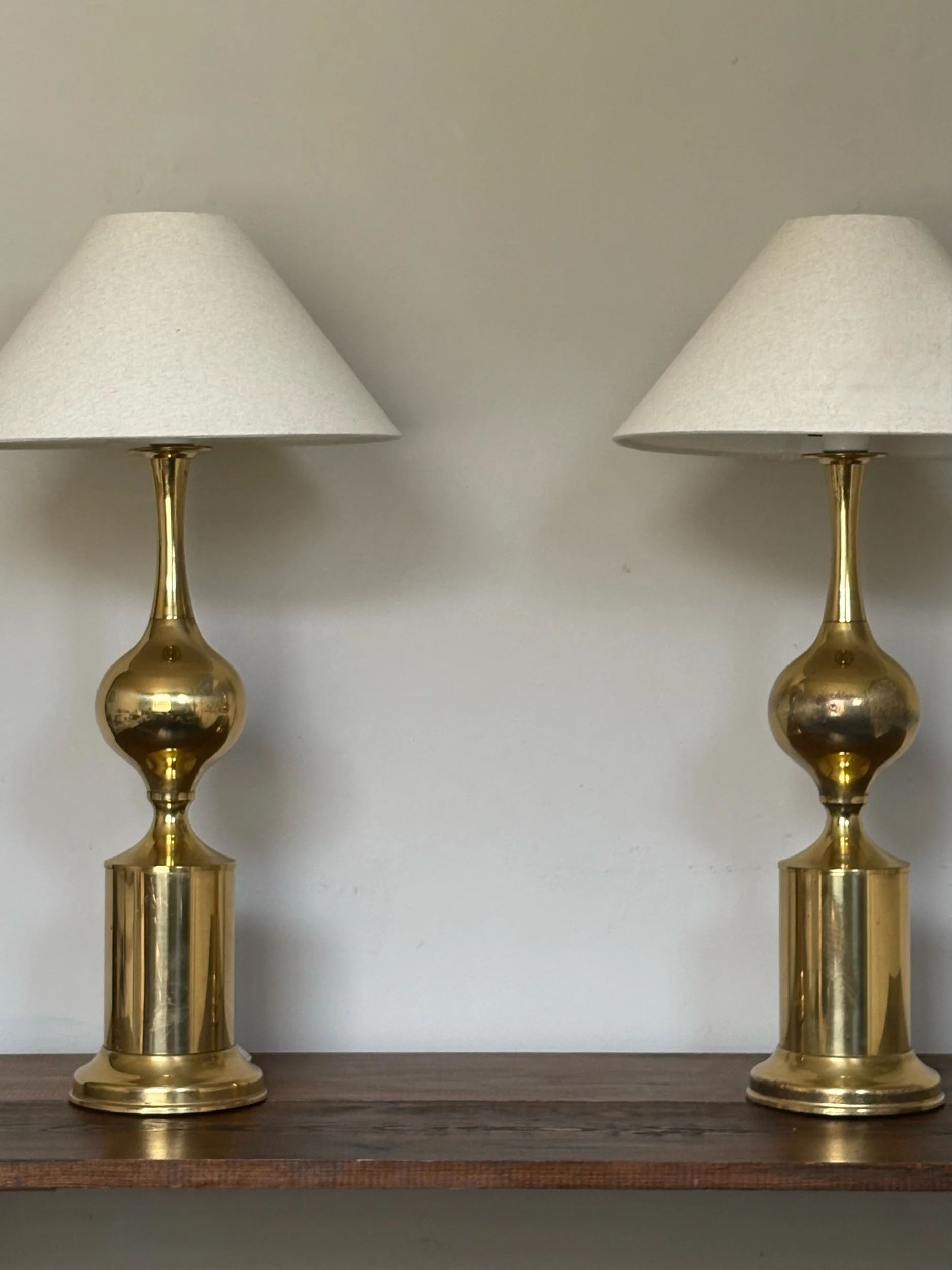 Pair of brass Hollywood Regency Table Lamps, Sweden circa 1975