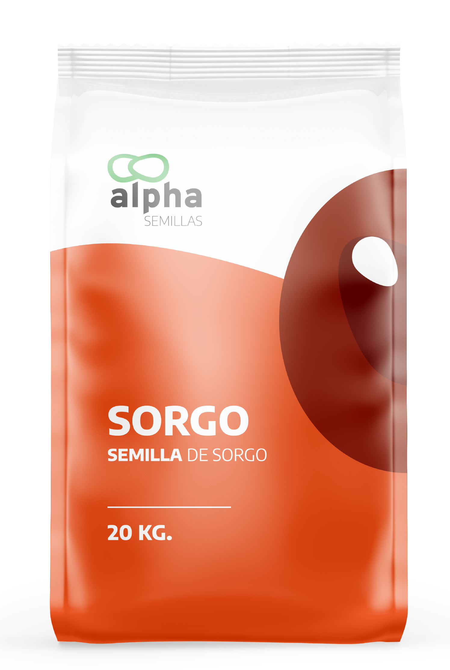 Bolsa de semillas de sorgo marca Alpha, color naranja, 20 kg.