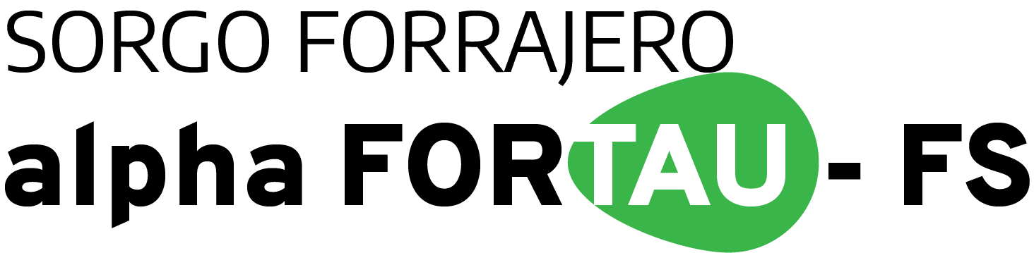 Logotipo de "Sorgo Forrajero alpha FORTAU-FS" con diseño moderno en texto negro y verde.