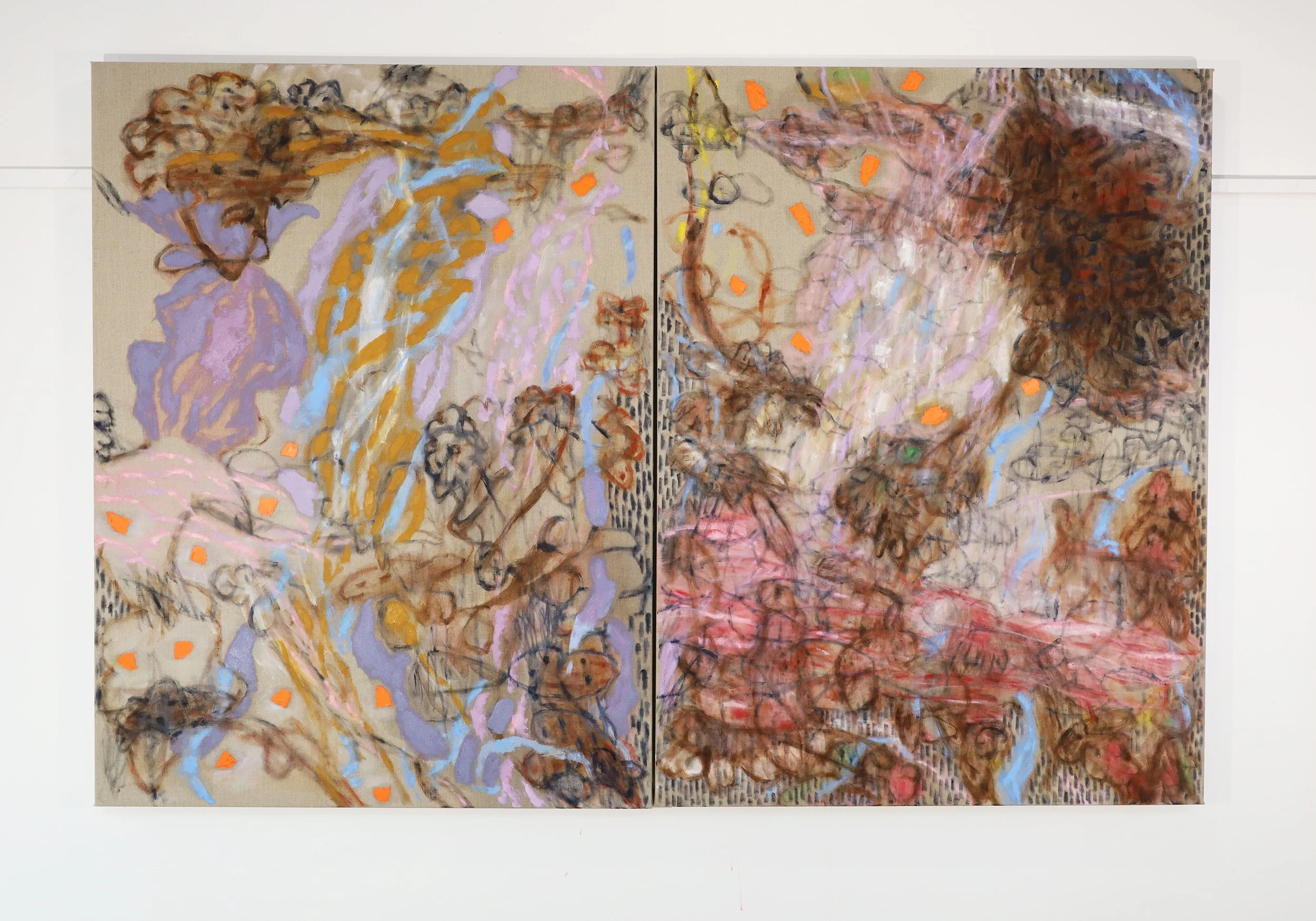 Feather and Smote (diptych), oil on linen, 180cm x 120cm