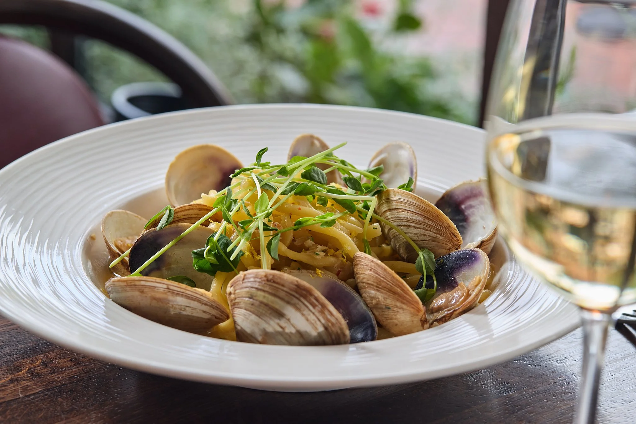 Classic clams vongole pasta with garlic, white wine, and fresh herbs at LaRosa's Italian Newburyport