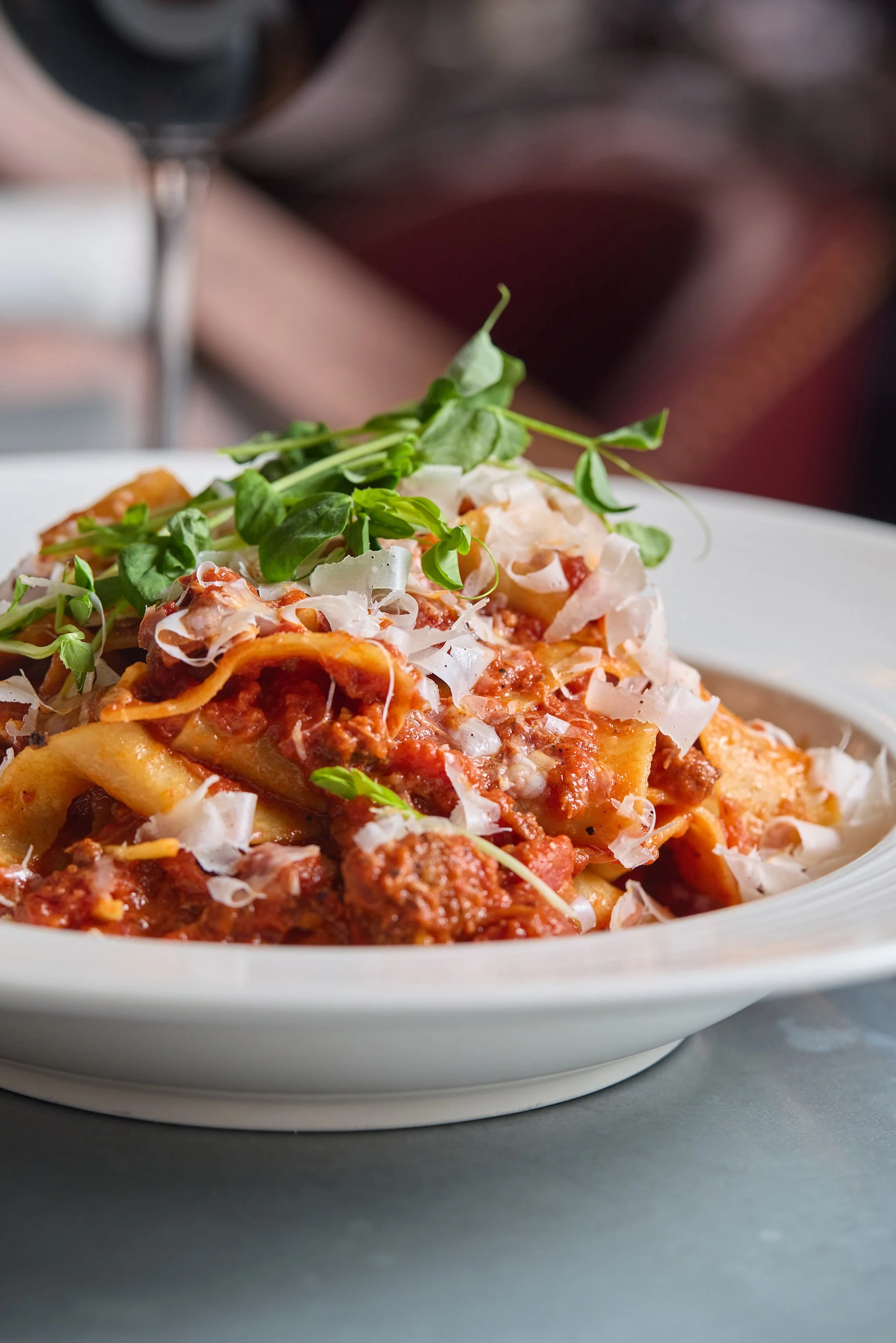 Handmade pasta with rich Bolognese sauce at LaRosa's Italian Newburyport