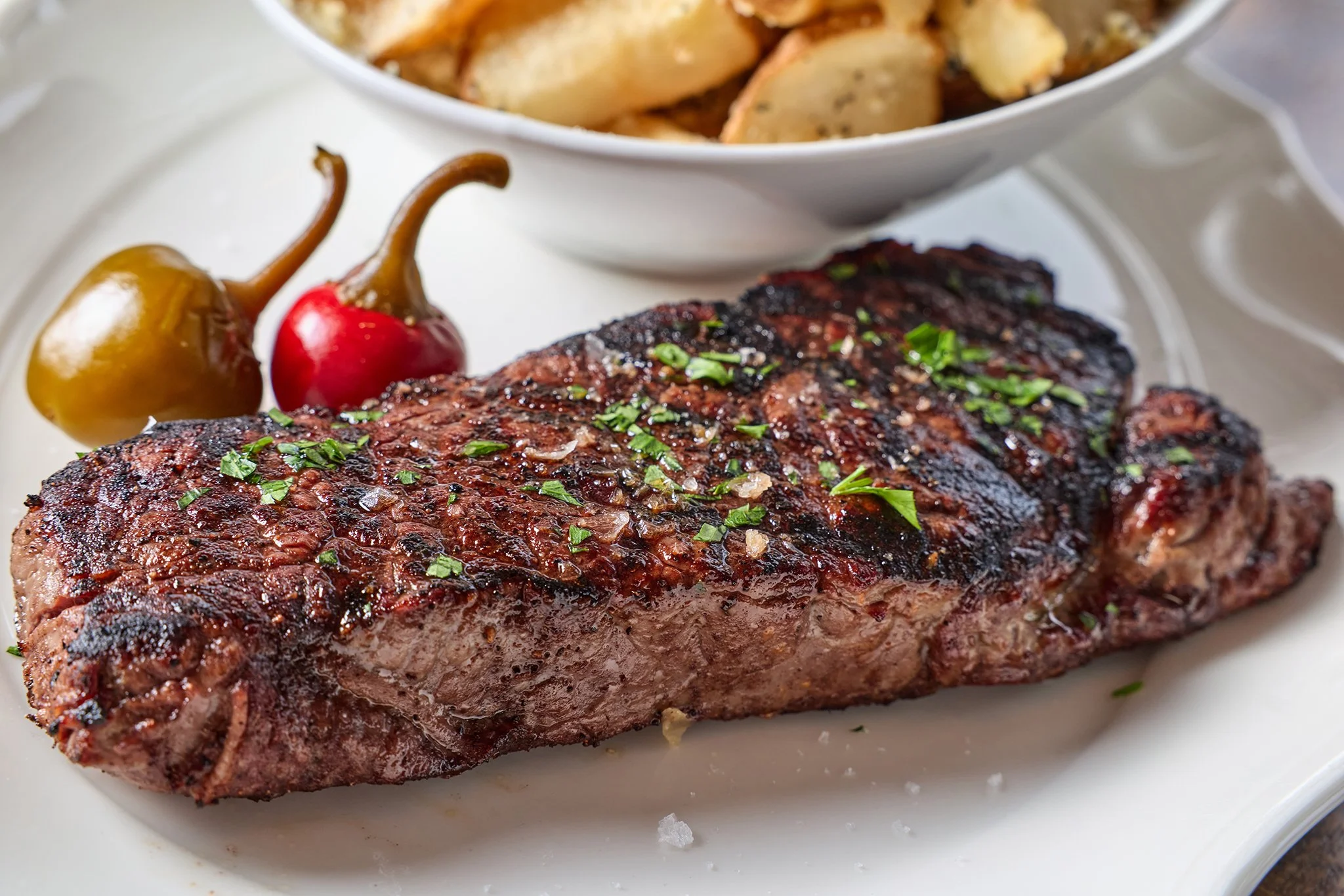 Juicy seared steak served with crispy golden fries at LaRosa's Italian Newburyport