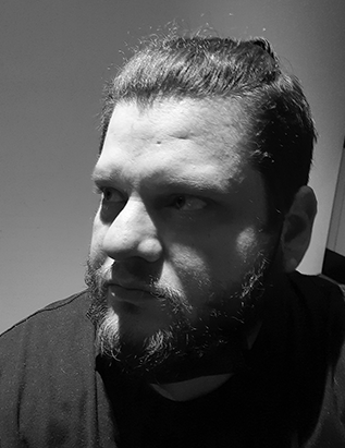 Abstract lion head in black on a gray background.