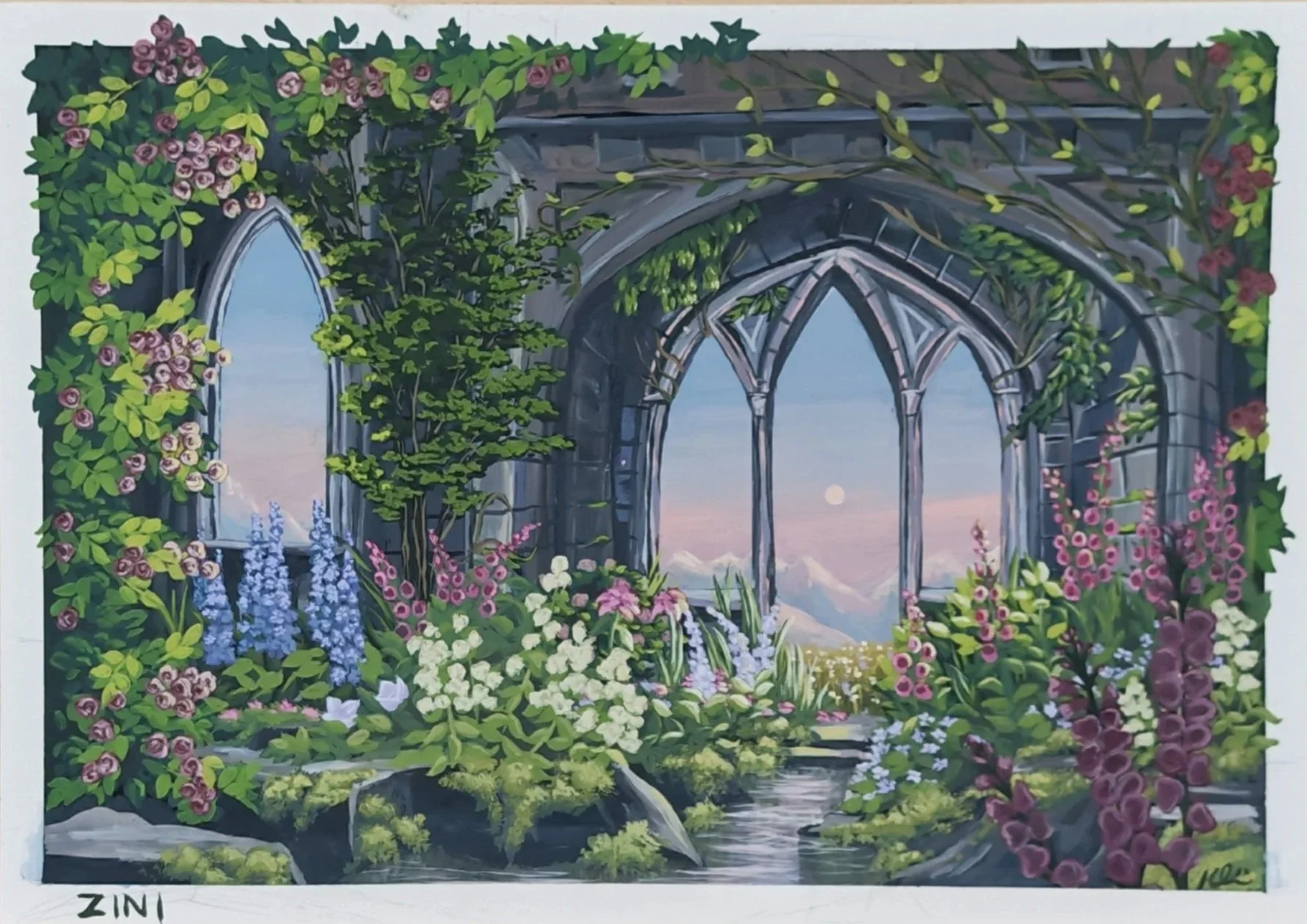 Overgrown- Gouche on A4 Mixed Media Board