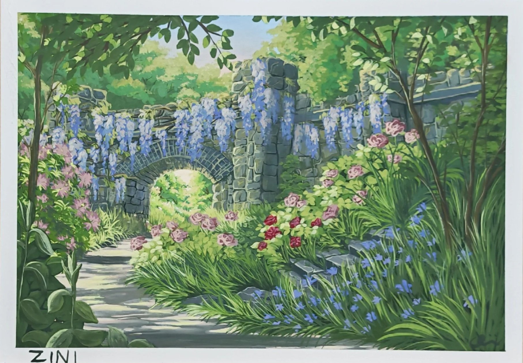 The Bridge- Gouche on A4 Mixed Media Board