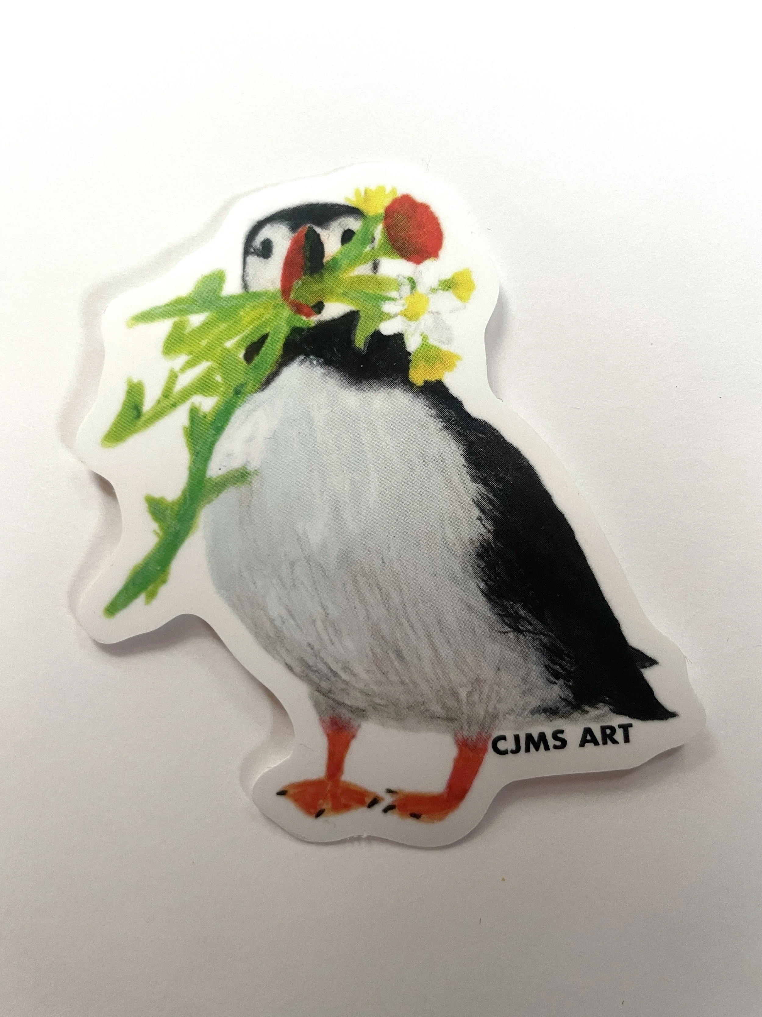 Puffin with Flowers Sticker Sticker (3")