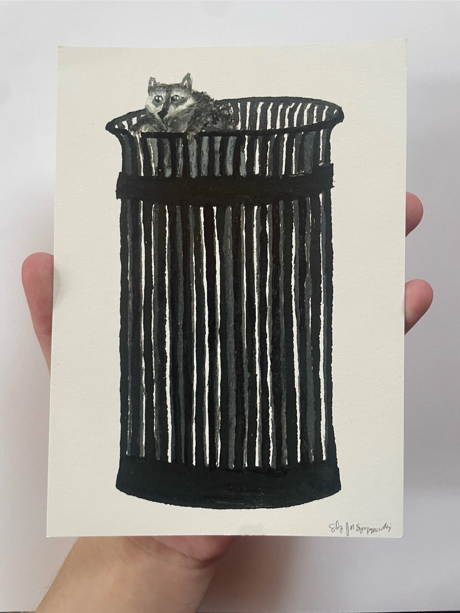 Racoon in Trashcan Print (5"x7")
