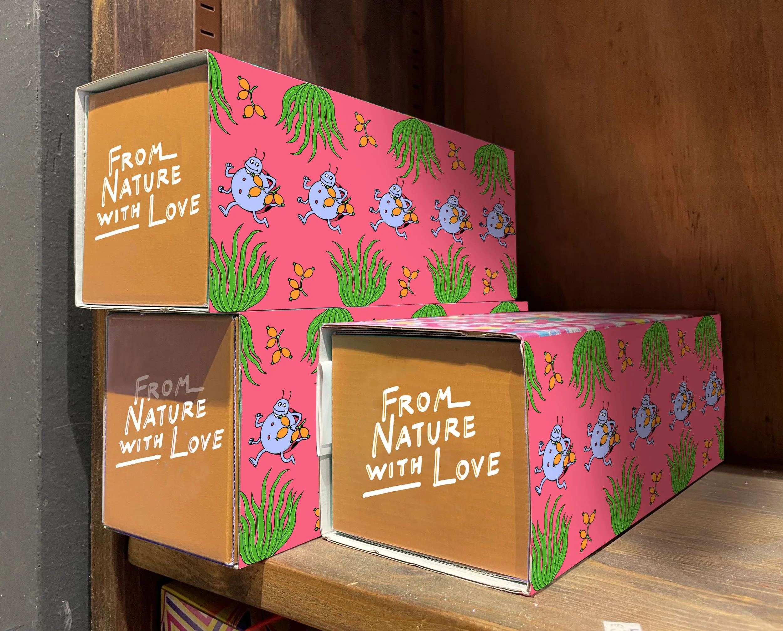 mock-up of boxes on a shelf