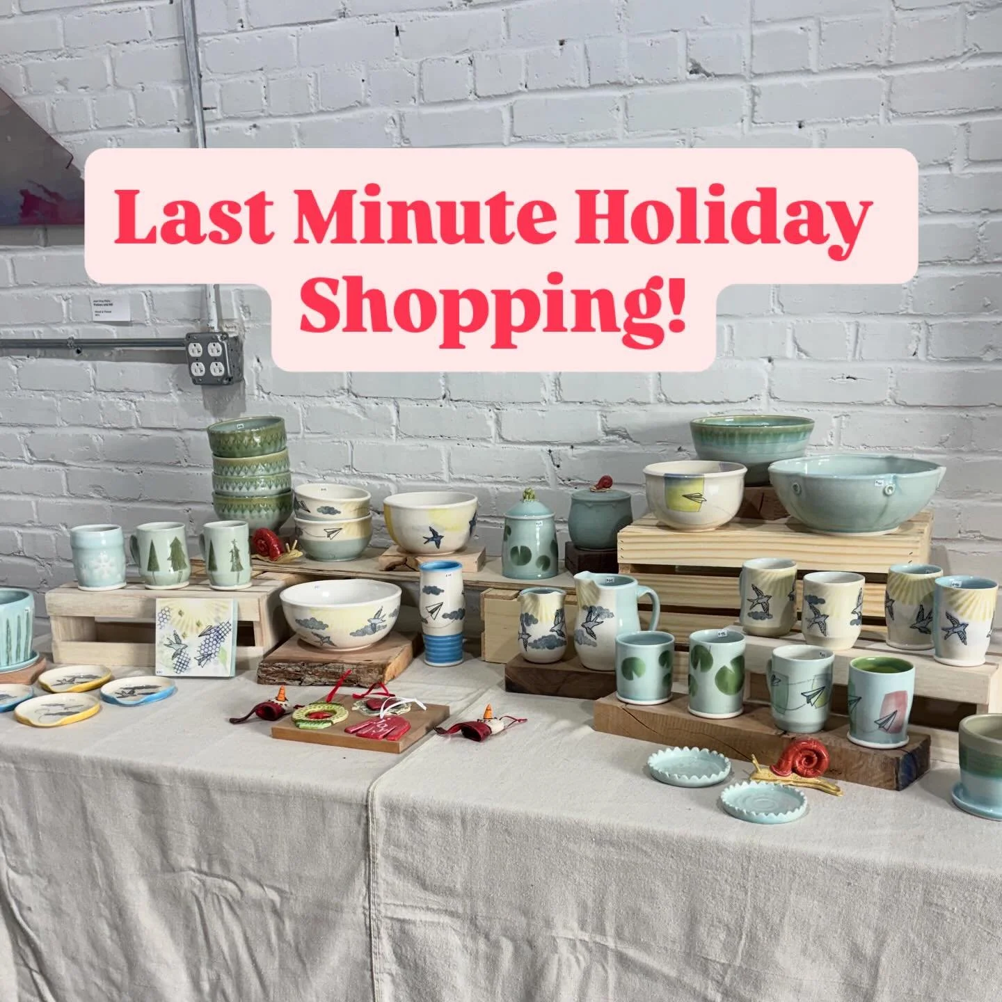 I&rsquo;ve set up my pottery at ShopSpace for your shopping convenience! 🛍️ You can stop by during their hours to check out my handmade bowls, mugs, cups, planters, pitchers, and more! 
There are even a few special holiday mugs and ornaments 🎄. Eve