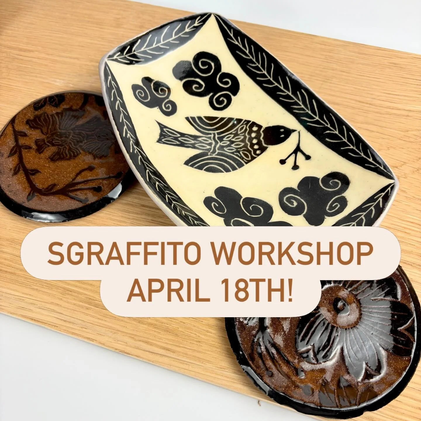 Carve Your Story in Clay! 
I&rsquo;m excited to offer a sgraffito workshop, taught by Amy Joiner on April 18. Explore the art of sgraffito, a surface decoration technique where layers of color are carved to reveal contrasting designs. In this hands-o
