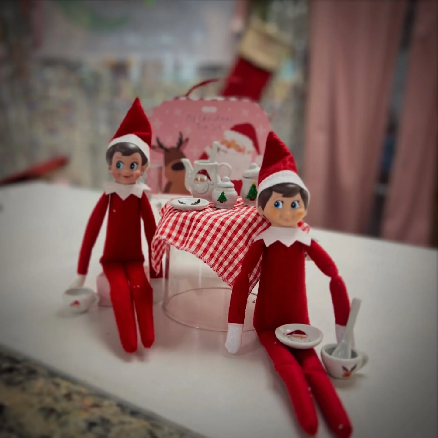 We walked in the shop this morning to an Elf tea party!! 🫖🍪☕️🍽️ These adorable sets are $28, Comment if you want one (perfect for American Girl dolls, too!)