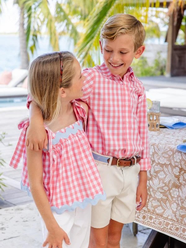 Parrot Cay Coral Check is a must have for spring + summer 😎 #tbbc #spring #summer #newarrivals #childrensboutique
