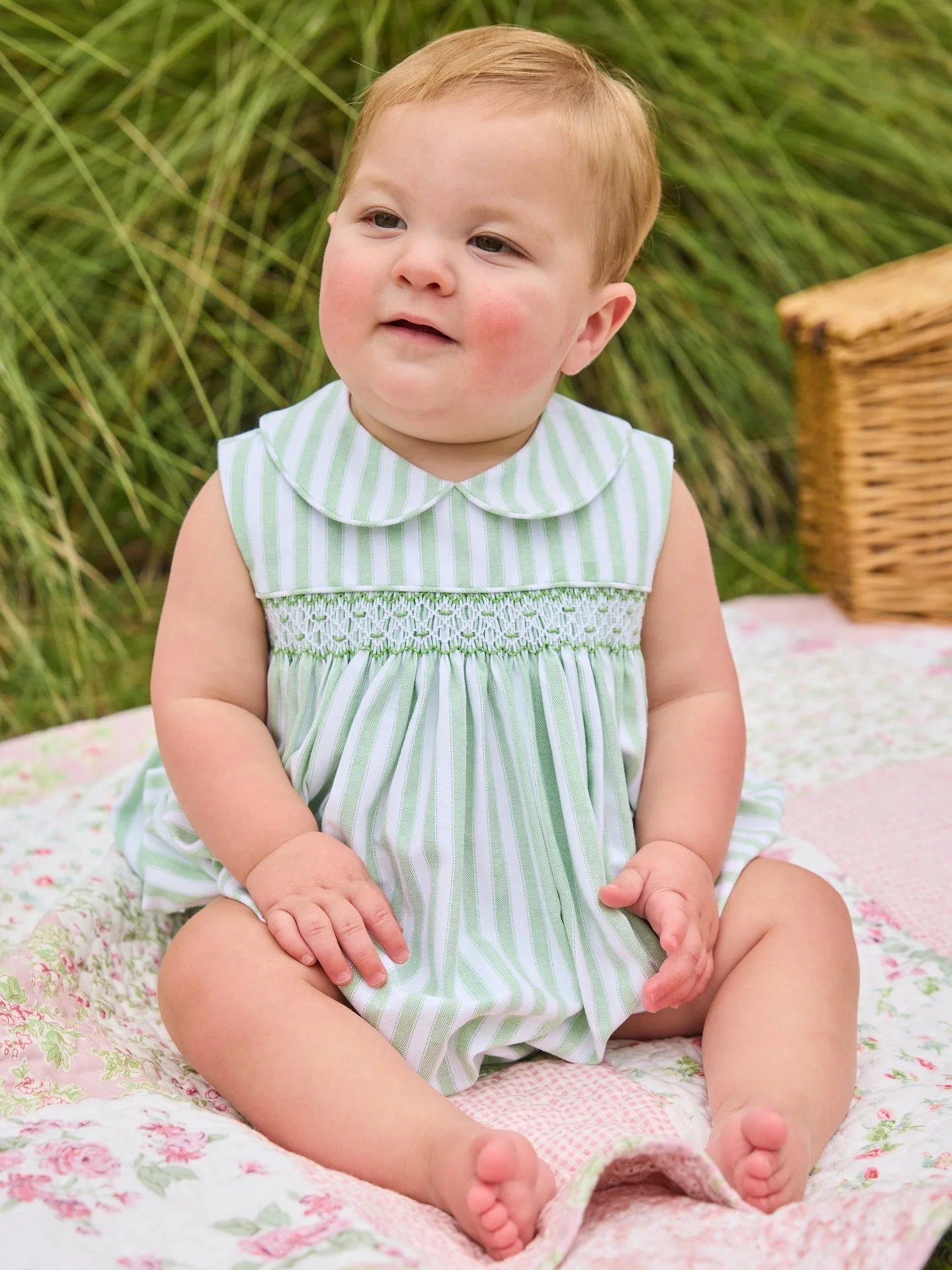 The Sleeveless Barrington Bubble in Meriwether Stripe is so sweet💚 available 9m-2T
