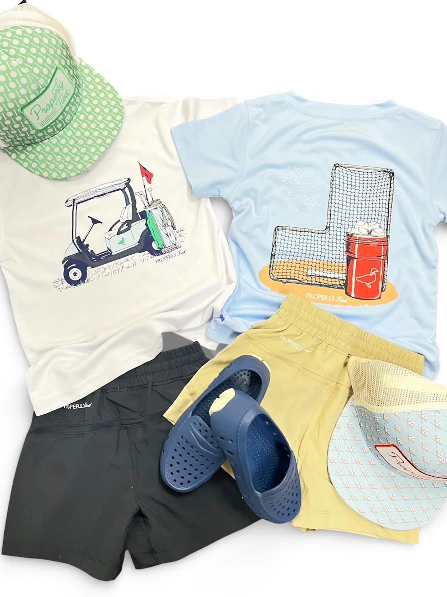 Spring boy essentials&hellip; @properlytied  performance tees, court shorts, hats, floaters ✔️✔️✔️ #springclothing #shopoverthemoonchildren #properlytiedboys