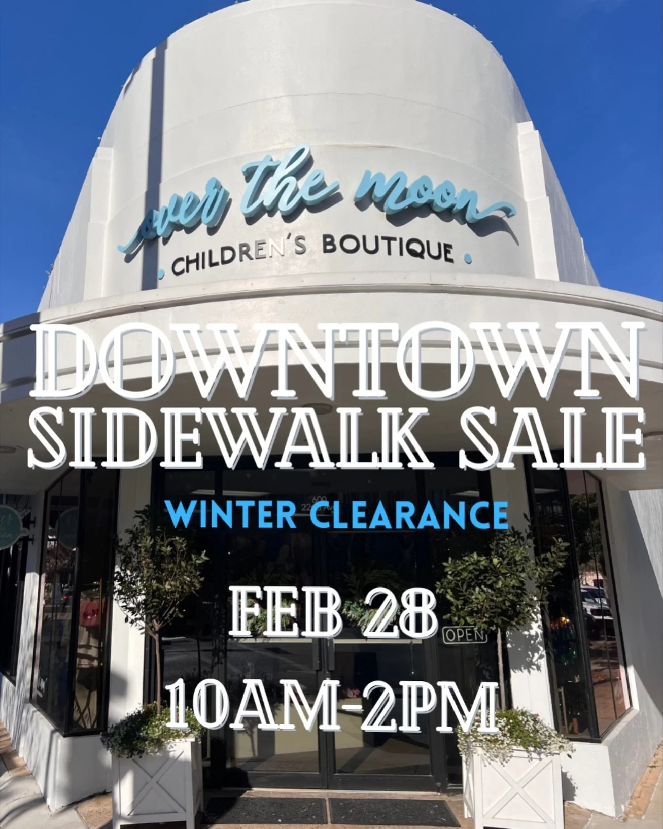 This Saturday, 10am-2pm, shop @downtownmeridian Winter Clearance Sidewalk Sale! @overthemoonchildren will have sale items up to 75% off!! In-store only!