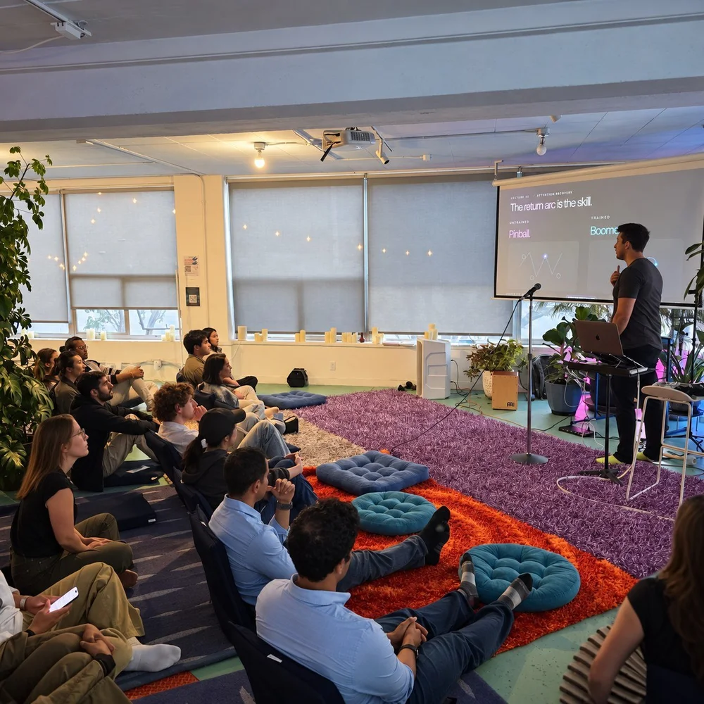 A full room at Decentered Studio during the Focus on Demand workshop