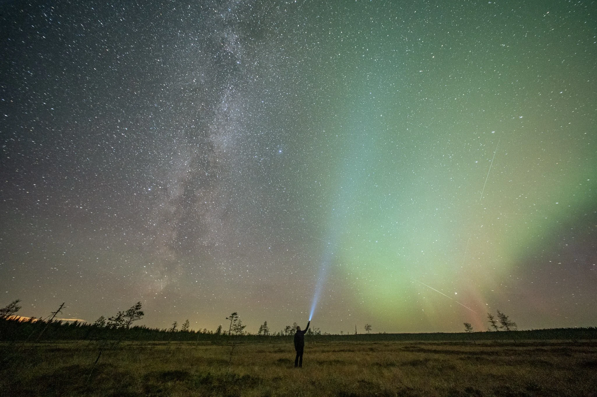 The calm before the storm.

The northern lights started out quite faintly last night but then later developed into a humongous substorm later on! Just a matter of waiting out in the freezing conditions for that substorm to kick off.

Well worth the f